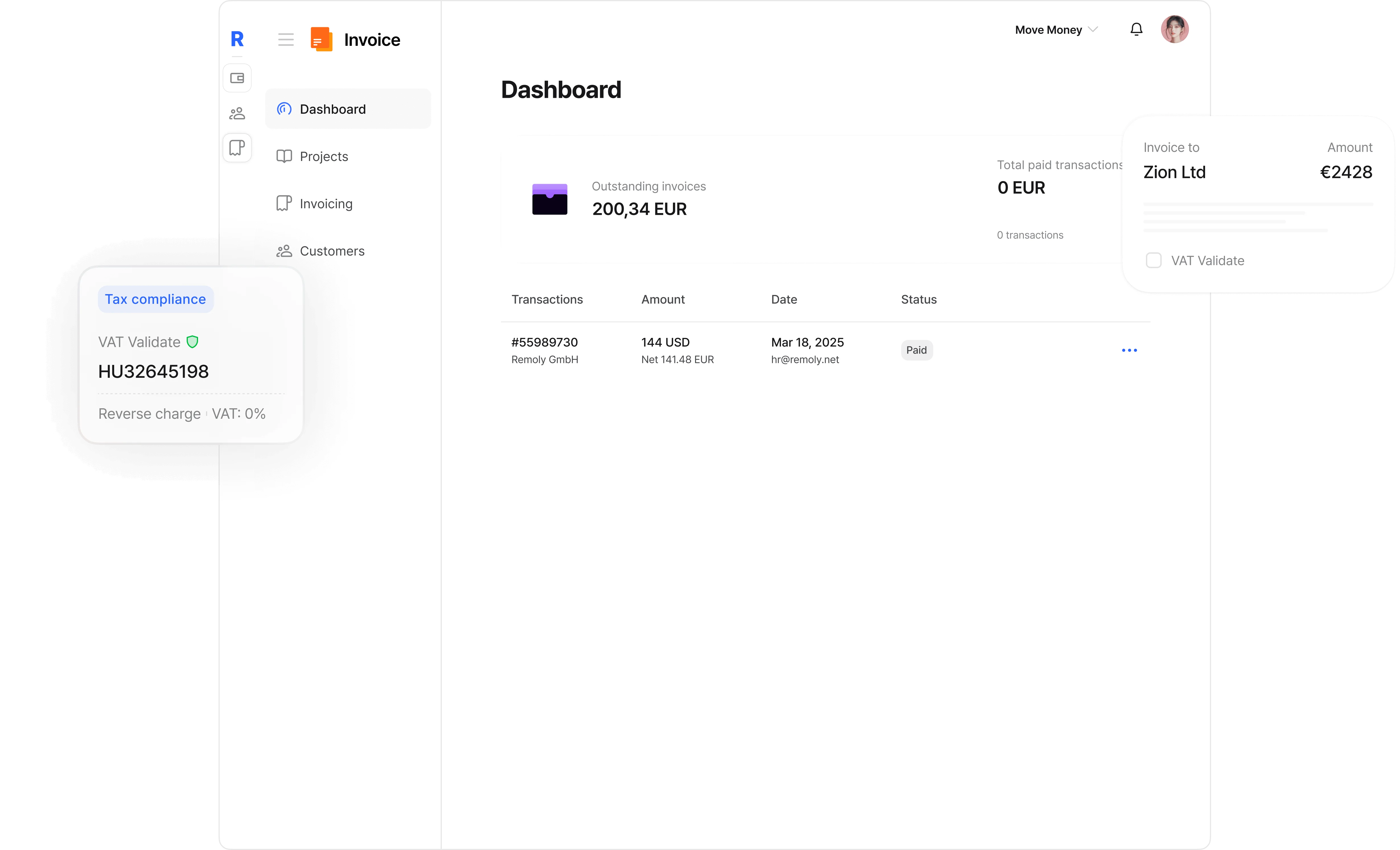 Invoicing platform dashboard